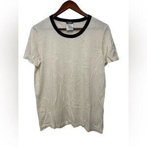 Rare Chanel Uniform Collection Cream Black Ribbed Collar Top | Collector Piece
